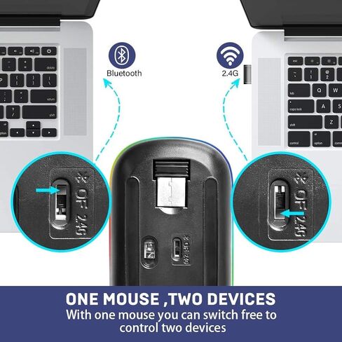 BAIBAO Wireless Mouse, Bluetooth Mouse, LED Slim Two Mode(Bluetooth and 2.4G Wireless) Rechargeable Led Mouse with USB and Type C Adapter 3 Adjustable DPI for iPad OS 13, MacBook, Laptop, Mac OS in Saudi Arabia