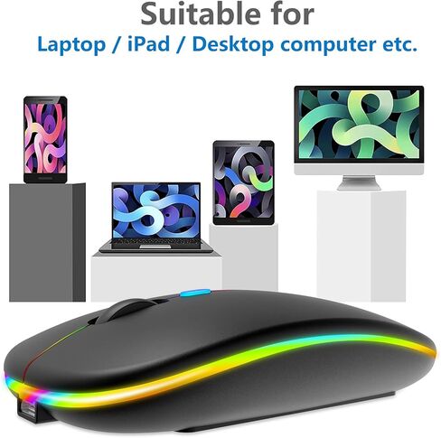 BAIBAO Wireless Mouse, Bluetooth Mouse, LED Slim Two Mode(Bluetooth and 2.4G Wireless) Rechargeable Led Mouse with USB and Type C Adapter 3 Adjustable DPI for iPad OS 13, MacBook, Laptop, Mac OS in Saudi Arabia