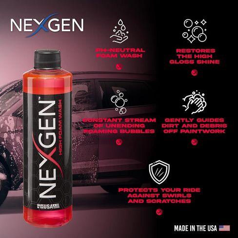 غسول رغوي عالي من Nexgen - رغوة غسيل سيارات مكثفة - قوي على الأوساخ والأوساخ، لطيف على طلاء الجسم - زجاجة 16 أونصة in Kuwait