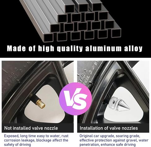 5 PCS Car Tire Valve Caps, Spike Aluminum Tire Wheel Valve Stem Covers, Corrosion Resistant Auto Rim Dust Caps, Universal Stem Cover for Car, SUV, Truck, Bike, Motorcycle (Black) in Kuwait