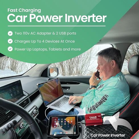 YOLOtek مملوك للمحاربين القدامى 300 واط عاكس طاقة السيارة - محول سيارة DC 12 فولت إلى 110 فولت مزدوج USB وسلك سيارة بطول 3 أقدام! شحن أجهزة الكمبيوتر المحمولة والأجهزة اللوحية - أساسيات السيارة للسفر والتخييم والرحلات البرية - ملحقات السيارات in Kuwait