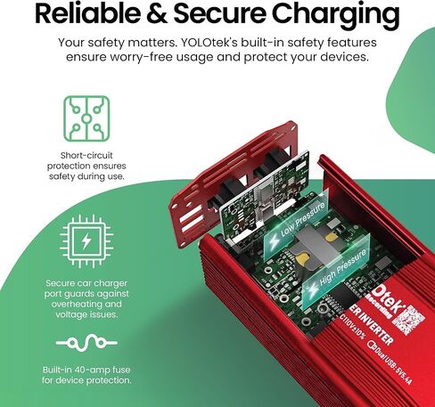 YOLOtek مملوك للمحاربين القدامى 300 واط عاكس طاقة السيارة - محول سيارة DC 12 فولت إلى 110 فولت مزدوج USB وسلك سيارة بطول 3 أقدام! شحن أجهزة الكمبيوتر المحمولة والأجهزة اللوحية - أساسيات السيارة للسفر والتخييم والرحلات البرية - ملحقات السيارات in Kuwait