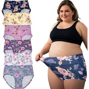 6 Pack Women’s Plus Size Underwear Panties Briefs High Waist Floral Plus Size Ladies Panties Briefs Underwear