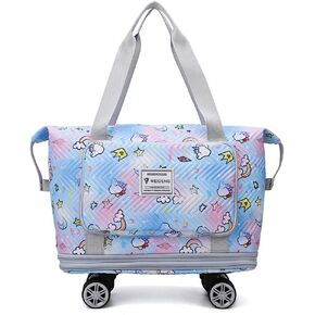 Travel Tote Bags with Trolley Sleeve Expandable Extra Waterproof Rainbow Oxford Duffel Bag with Wheels