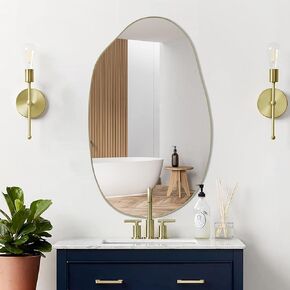 Irregular Wall Mirror, 33.5"x20.5" Asymmetrical Mirrors, Unique Shaped Mirror, Gold Modern Mirror for Living Room Bathroom Bedroom Entryway