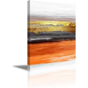 YPY Abstract Wall Art Canvas Burnt Orange and Gold Painting for Home Living Room Bedroom Decor