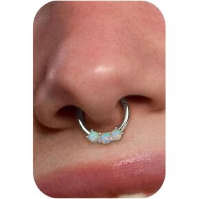 BodyBonita 16G White Opal Septum Rings - 316L Surgical Steel Nose Rings Hoops Clicker Septum Jewelry Nose Piercings Helix Tragus Rook Daith Earrings for Women Men Silver/Gold 8mm