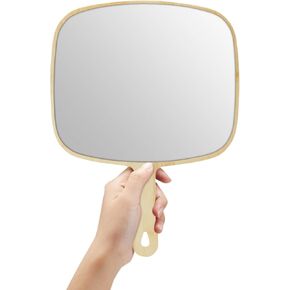 OMIRO Hand Mirror, Extra Large Natural Bamboo Handheld Mirror with Handle, 12.4" L x 9" W