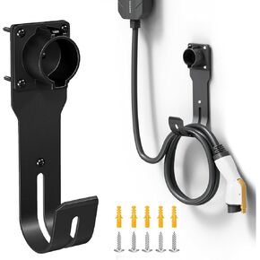 Level 2 EV Charger Nozzle Holster Dock & J-Hook Holder Combo for All J1772 EVs, Wall-Mount Electric Vehicle Charger Holster with Hook for J1772 Connector