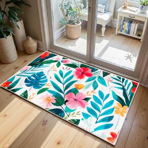 Floral Plant Area Rug,Machine Washable,Soft Floor Carpet Non Slip Non for Living Room Bedroom Home Decor Aesthetic (2x3)