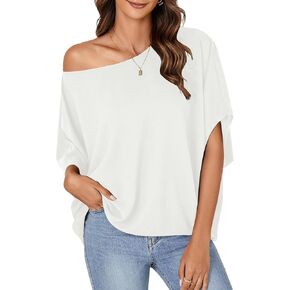 Lyaner المرأة غير الرسمية غير الرسمية الكتف Batwing نصف الأكمام قميص Tunic Top