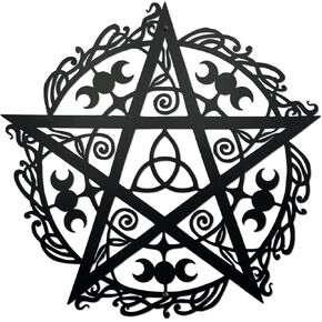 AWISBI Metal Triple Moon Pentagram Wall Art - Gothic Witchy Occult Decor for Home, Pagan Symbol with Stars & Moon - Black Gothic Wall Hanging Decoration