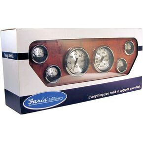 Faria Beede Instruments Faria Beede KTF0184 Spun Silver Inboard 6-Gauge Boxed Set - Speedometer/Tachometer/Fuel Level/Voltmeter/Water Temp/Oil PSI