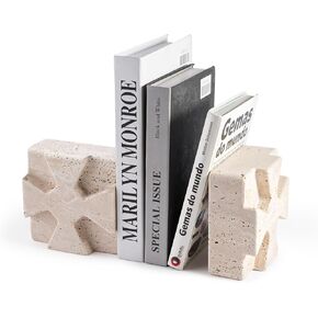 Bookends Travertine للكتب الثقيلة ، والأغراض الشاقة للكتاب للرفوف ، ونهايات الكتب المربعة للكتاب الصلب وكتب الطبخ وأقراص الفيديو/ألعاب الفيديو ، سدادة كتاب فريدة من نوعها ، Travertino Italy ، مجموعة من 2