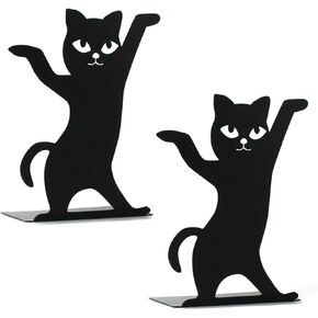 Decorative Bookends, Black Cat Book Ends Heavy Book Supports, Non-Skid Book Stoppers Unique Bookends Decor for Office Home School Desk 1pair L4.53 x D2.95 x H 6.89"