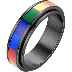 Hipunk Rainbow LGBT Pride Ring - مصنوعة من الفولاذ المقاوم للصدأ مينا مثلي الجنس مثلي الجنس LGBTQ فخر الشهر فرقة زفاف الفرقة القابلة للعبثس ملونة CZ الأزواج الأبدية الخاتم الرجال النساء