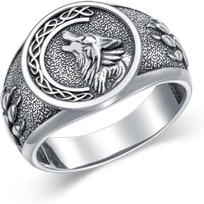 Viking Wolf Signet Ring for Men Size 8/9/10/11/12 In 925 Sterling Silver