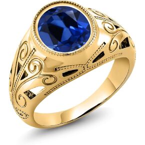 GEM Stone King Men Men 18k صفراء الذهب المطلي بالأحجار الكريمة الخاتم الحجري المولد | بيضاوي 12x10mm | متوفر في الحجم 7 ، 8 ، 9 ، 10 ، 11 ، 12 ، 13