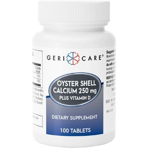 Gericare Oyster Shell Calcium 250mg, Vitamin D 125IU Tablets, Bone Health Nutritional Supplement, 100 Count (Pack of 1)