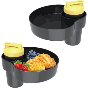 2Packs Travel Snack Tray for Kids Car Seat with Cup Holder, Kids Car Seat Snack Tray, Toddlers Road Trip Essential Travel Snacks Food Plate Tray (2Black)