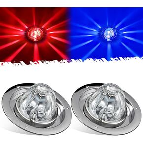 Partsam 2Pcs Glass Lens Watermelon Lights Dual Color Red Blue LED Marker Turn Auxiliary Lights with Stainless Steel Bezel and Base Replacement for Peterbilt Freightliner Trucks Trailers RVs Motohomes