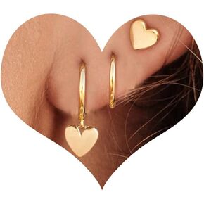 OOOPEL 3 Pairs Stackable Gold Hoop Earrings Set for Women 14K Gold Plated Earring Stacks CZ Heart Pearl Rhombus Bow Four Leaf Star Huggie Earrings for Women Trendy Jewelry