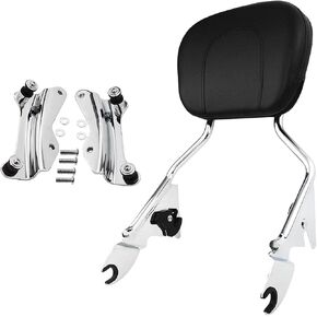 Wsays Passenger Sissy Bar Backrest w/Pad Upright and 4-Point Docking Hardware Kit Compatible with Harley Touring Electra Street Road Glide Road King 2014-2024 (Chrome)