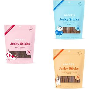 Bocce's Bakery Jerky Stick Dog Treats, Wheat-Free, Made with Limited-Ingredients, Baked in The USA with No Added Salt or Sugar, All-Naural & High-Protein, Turkey & Sweet Potato, 4 oz