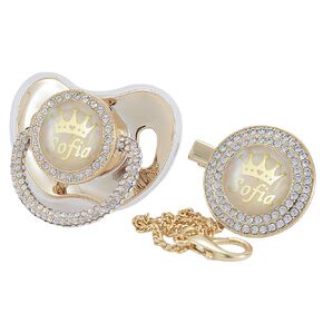 MIYOCAR Personalized Name anniversary all bling pacifier and clip set 14k Gold Plated New Born gift Photography no for daily use