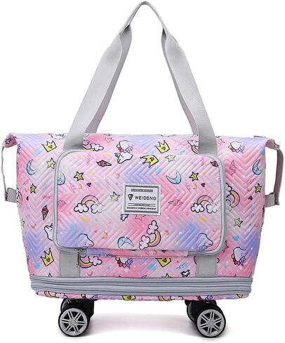 Travel Tote Bags with Trolley Sleeve Expandable Extra Waterproof Rainbow Oxford Duffel Bag with Wheels in Saudi Arabia