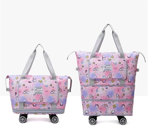 Travel Tote Bags with Trolley Sleeve Expandable Extra Waterproof Rainbow Oxford Duffel Bag with Wheels in Saudi Arabia