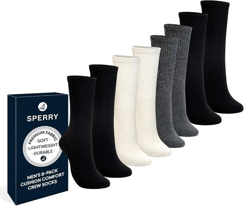 Sperry Men's Men's 8-Pack Cushion Comfort Crew Socks-الجوارب الرياضية الرطوبة-الجوارب البيضاء للاستخدام اليومي أو الرياضي in Kuwait
