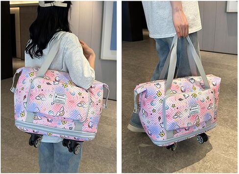 Travel Tote Bags with Trolley Sleeve Expandable Extra Waterproof Rainbow Oxford Duffel Bag with Wheels in Saudi Arabia