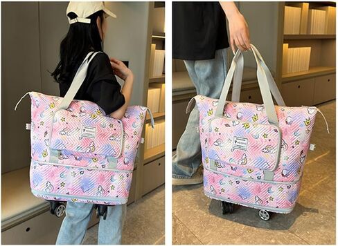 Travel Tote Bags with Trolley Sleeve Expandable Extra Waterproof Rainbow Oxford Duffel Bag with Wheels in Saudi Arabia