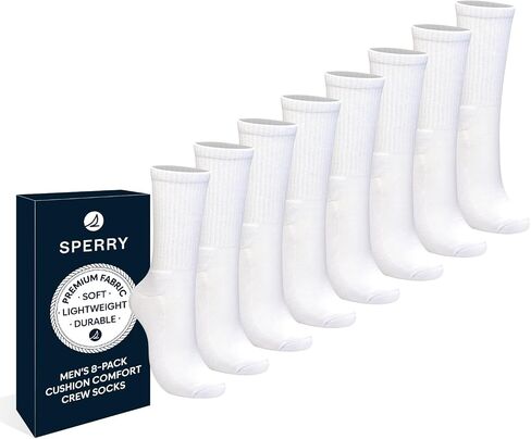 Sperry Men’s 8-Pack Cushion Comfort Crew Socks - Moisture-Wicking Athletic Socks –White Crew Socks for Everyday or Sports Use in Saudi Arabia