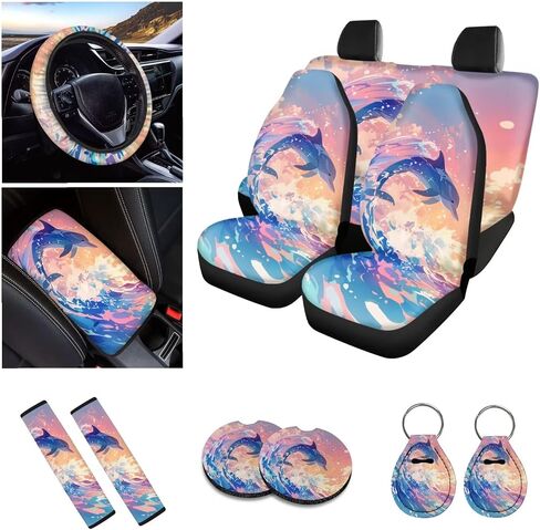 Skeleton Printed Car Seat Covers Set - 12 Piece, Easy Install - Steering Wheel, Armrest Pads for Women & Men in Kuwait