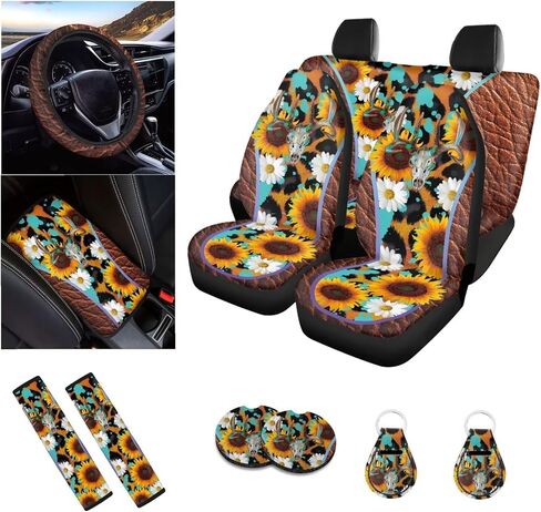 Skeleton Printed Car Seat Covers Set - 12 Piece, Easy Install - Steering Wheel, Armrest Pads for Women & Men in Kuwait