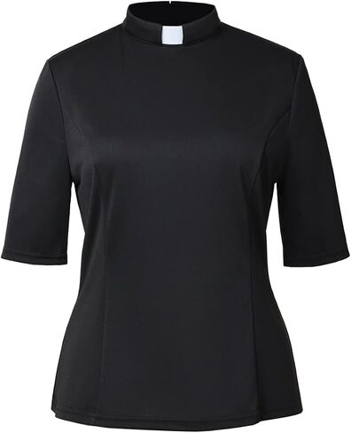 Womens Church Clergy Shirt with Tab Collar Spring/Summer Half Sleeve Slim Blouse Top in Saudi Arabia