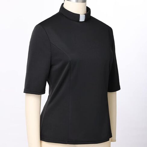 Womens Church Clergy Shirt with Tab Collar Spring/Summer Half Sleeve Slim Blouse Top in Saudi Arabia