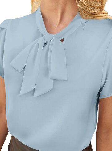 Avanova Women Bow Tie Neck Short Petal Sleeve Blouse Shirts Work Business Tops in Saudi Arabia