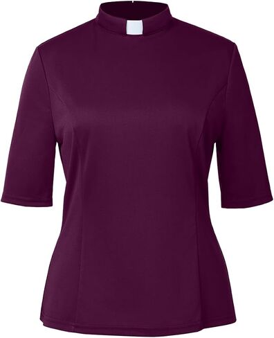 Womens Church Clergy Shirt with Tab Collar Spring/Summer Half Sleeve Slim Blouse Top in Saudi Arabia