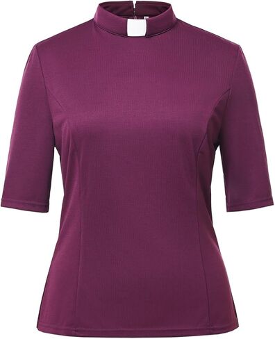 Womens Church Clergy Shirt with Tab Collar Spring/Summer Half Sleeve Slim Blouse Top in Saudi Arabia