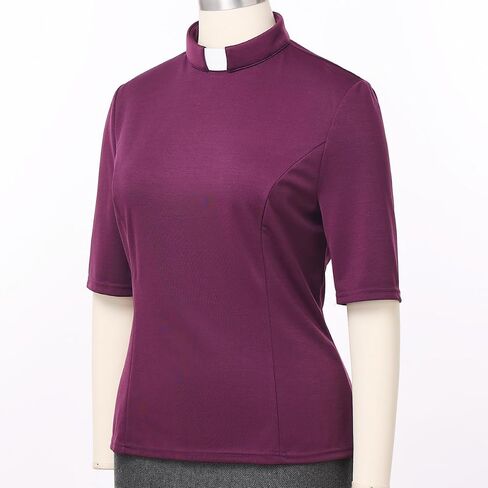 Womens Church Clergy Shirt with Tab Collar Spring/Summer Half Sleeve Slim Blouse Top in Saudi Arabia
