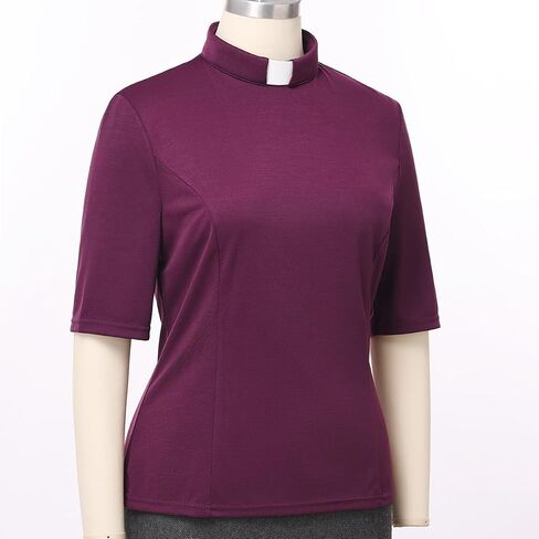 Womens Church Clergy Shirt with Tab Collar Spring/Summer Half Sleeve Slim Blouse Top in Saudi Arabia