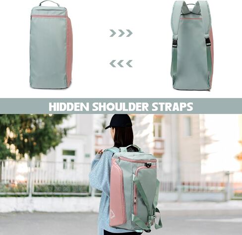Eslcorri Gym Duffle Bag for Women Men, Sports Backpack with Wet & Shoe Compartment, Fitness Overnight Weekender Bag for Yoga, Swim, Travel (C, GreenPink) in Saudi Arabia