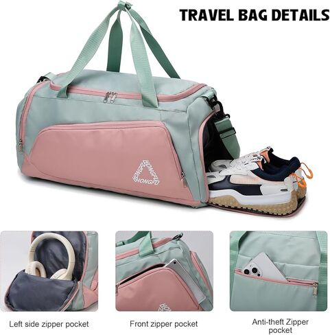 Eslcorri Gym Duffle Bag for Women Men, Sports Backpack with Wet & Shoe Compartment, Fitness Overnight Weekender Bag for Yoga, Swim, Travel (C, GreenPink) in Saudi Arabia