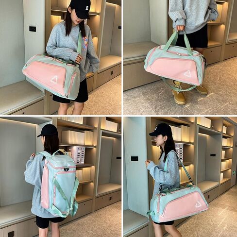 Eslcorri Gym Duffle Bag for Women Men, Sports Backpack with Wet & Shoe Compartment, Fitness Overnight Weekender Bag for Yoga, Swim, Travel (C, GreenPink) in Saudi Arabia