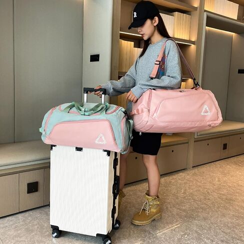 Eslcorri Gym Duffle Bag for Women Men, Sports Backpack with Wet & Shoe Compartment, Fitness Overnight Weekender Bag for Yoga, Swim, Travel (C, GreenPink) in Saudi Arabia