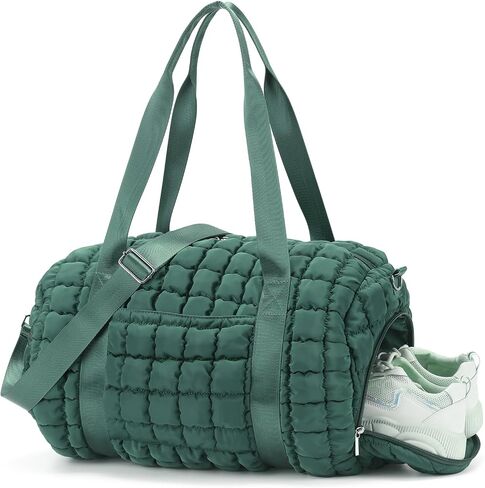 Quilted Puffer Duffel Bag for Women, Large Sports Travel Puffer Weekender Bag with Shoe Compartment, Soft Puffy Carry on Gym Bag for Airplane,Black in Saudi Arabia