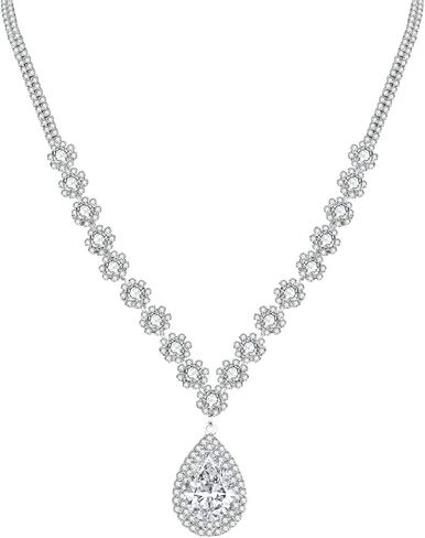 Jewelry Set for Women Silver Jewelry Set for Brides Bridesmaid Rhinestone Choker Necklace Earrings Bracelet Set for Wedding Prom Parties and Fomal Events in Saudi Arabia